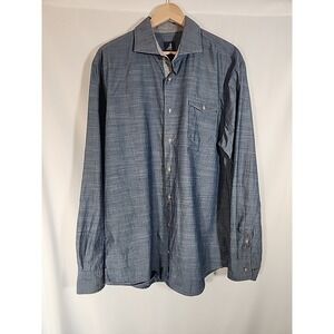 johnnie O Blue Chambray Long Sleeve Button Down Shirt Beach Surf Casual Mens L